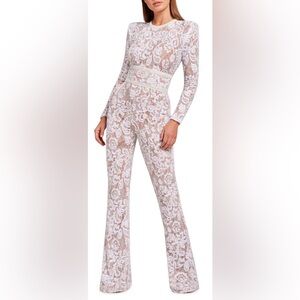 Nadine Merabi Long Sleeve Lace Jumpsuit Sz M